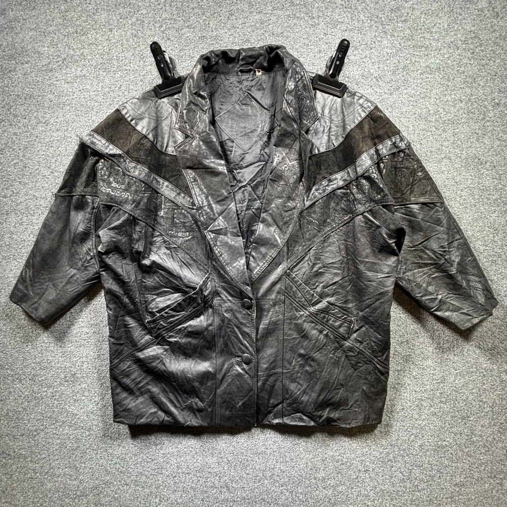 Vintage 80s Preston Biker Jacket Women's 3X Black Faux Leather Motorcycle Racing